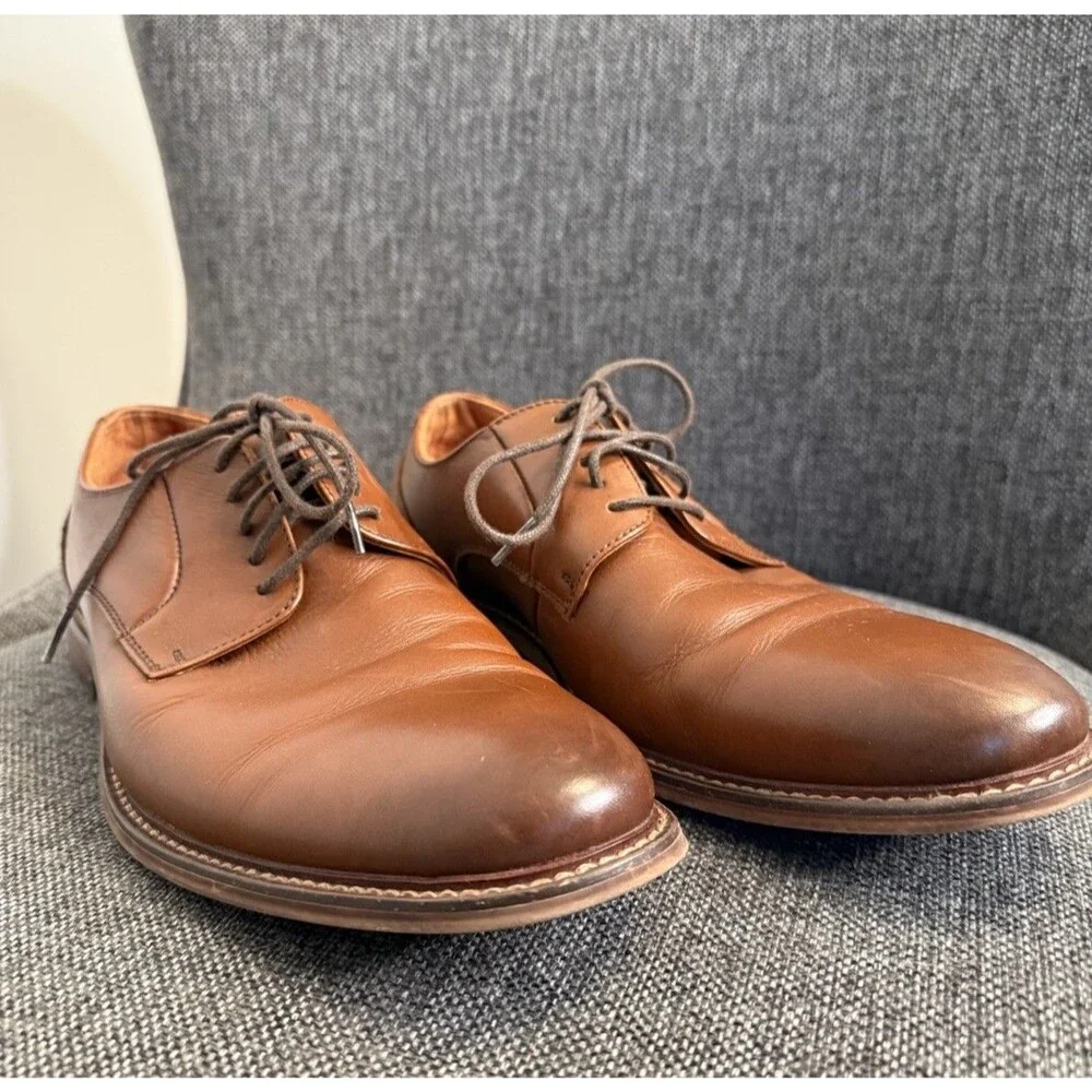 Stacy Adams Marlton Plain Toe Oxford Mens 8.5M Brown Cognac Leather Dress Shoes
